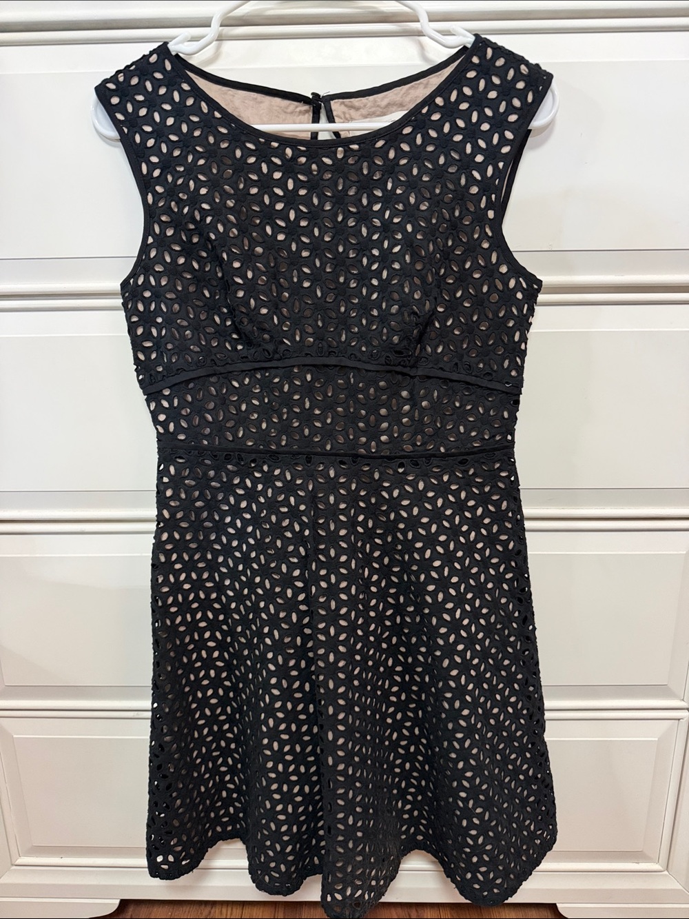 LOFT Black Eyelet Fit & Flare Dress with Nude Lining